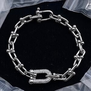 Sterling Silver U Link Zircon Bracelet Unisex Various in Size
